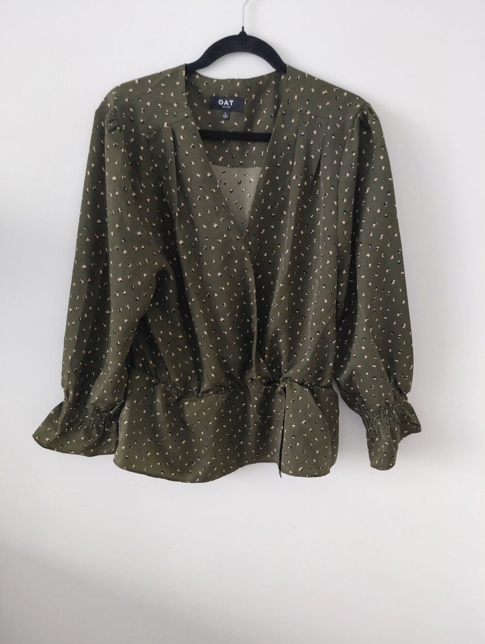 Oat New York Olive Green Printed Wrap-Style Blouse